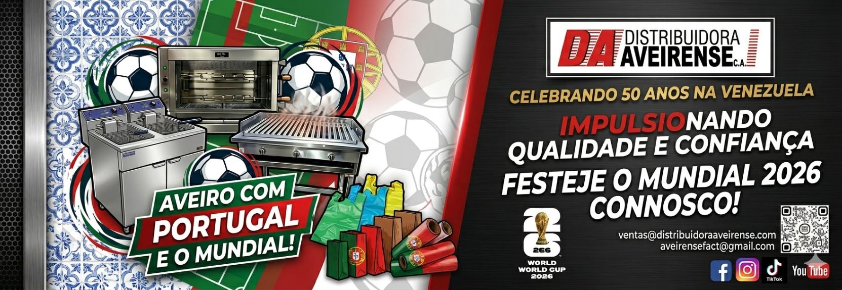 ¡La fiebre del Mundial 2026 ya está aquí y en Distribuidora Aveirense lo celebramos a lo grande! Nos unimos a la pasión por el fútbol y a nuestro orgullo luso para acompañar a los negocios gastronómicos de toda Venezuela. ¡La fiebre del Mundial 2026 ya está aquí y en Distribuidora Aveirense lo celebramos a lo grande! Nos unimos a la pasión por el fútbol y a nuestro orgullo luso para acompañar a los negocios gastronómicos de toda Venezuela.